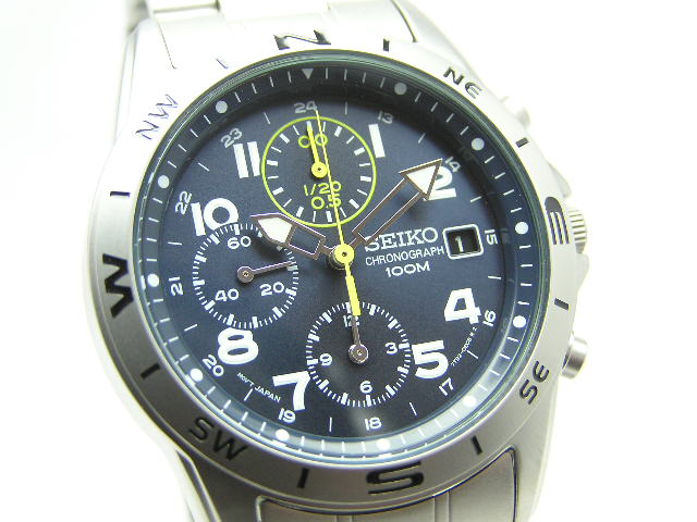 SEIKO COMPASS BEZEL BLUEMOON FROSTED STEEL CHRONOGRAPH WATCH